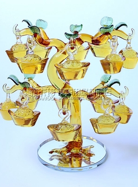 创意黄水晶工艺品新年摆s件元宝发财树摇钱树开业发奖礼品摆设饰