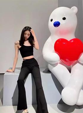 适配卡通盖碗茶熊猫雕塑摆件奶茶店咖啡厅店铺门口网红打卡拍照装