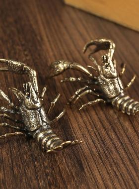 0黄铜龙虾小摆件办公室茶桌男士茶宠文玩手把件收藏复古纯铜工艺