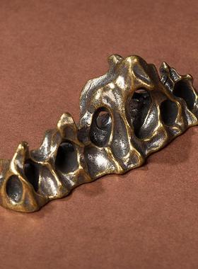 0黄铜山形笔架假山石书房笔架摆件创意桌面办公室镇纸古玩微雕铜