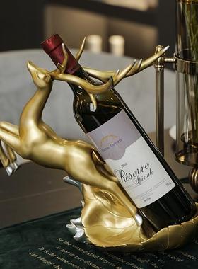中式创意金色麋鹿红酒架摆件家居客厅酒柜电视柜树脂装年会送礼