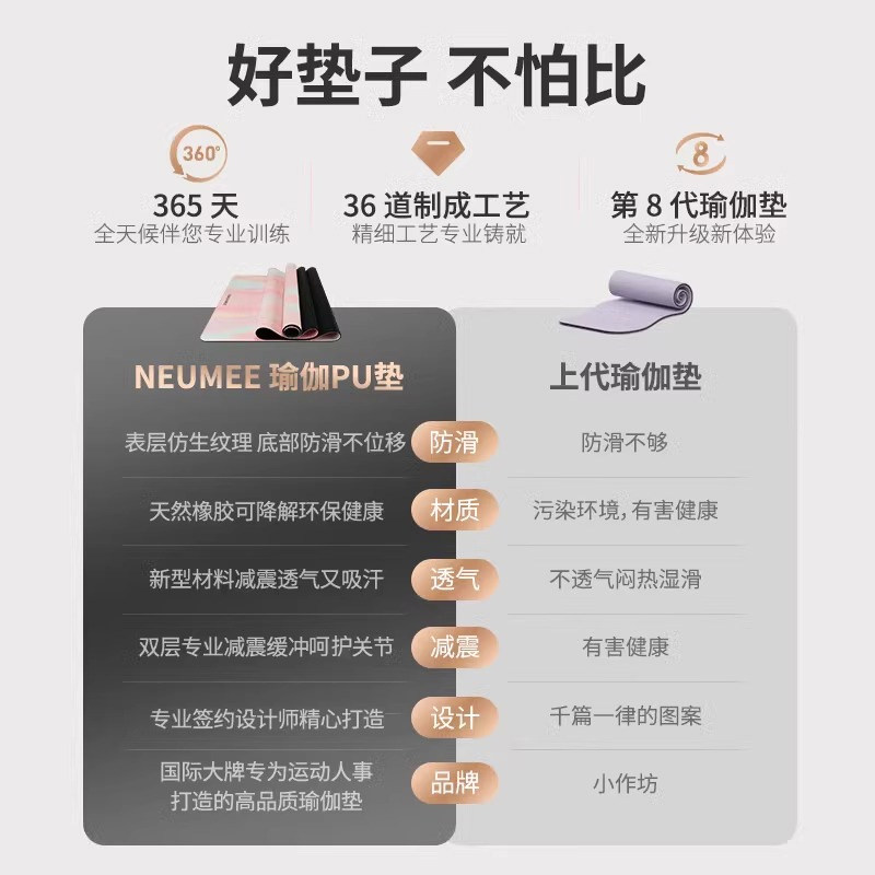 neumee天然橡胶环保专业瑜伽垫防滑减震舞蹈静音女士健身礼物粉色