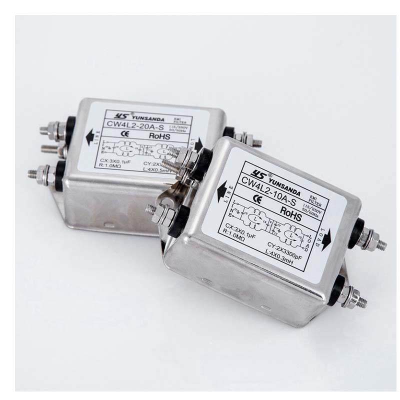 台湾YUNSANDA单相交流220V电源滤波器CW4L2-3A-S双节抗干扰螺丝式 - 图1