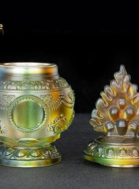 藏式琉璃龙王八吉祥摩尼宝瓶黄财神供瓶莲花供佛供奉摆件可装
