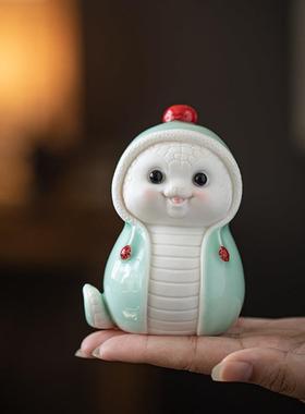 创意陶瓷蛇摆件蛇年可爱生肖吉祥物工艺品招财家居风水装饰小礼品