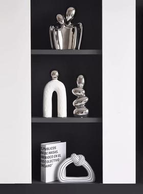 北欧现代创意抽象黑白雕塑办公室客厅电视柜书柜酒柜软装饰品摆件