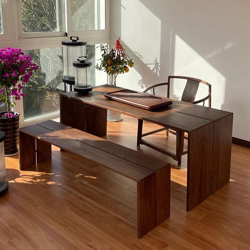 新中式餐桌书桌茶桌实木设计师整装一体茶台茶室极简泡茶桌椅组合 - 图2