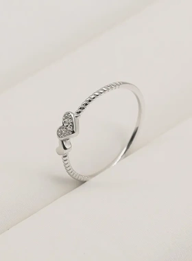 925纯银爱心戒指女日韩网红潮ins轻奢食指戒素戒简约尾戒指环