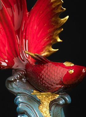 年年有余陶瓷中式客厅酒柜博古架办公室金鱼装饰摆件新年乔迁礼品