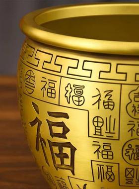 黄铜百福米缸招财聚财实心纯铜家居客厅桌面铜摆件装饰工艺品公司