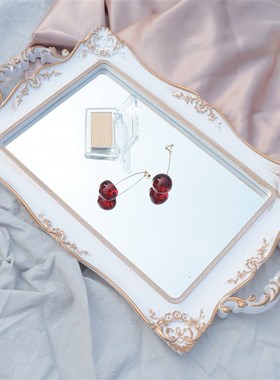 欧式复古金色镜面托盘首t饰轻奢收纳盘几何摆件野餐摄影道具盘