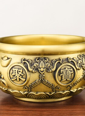 好货聚宝盆摆件黄铜实心存钱罐家居客厅玄关店铺装饰品财招聚黄铜