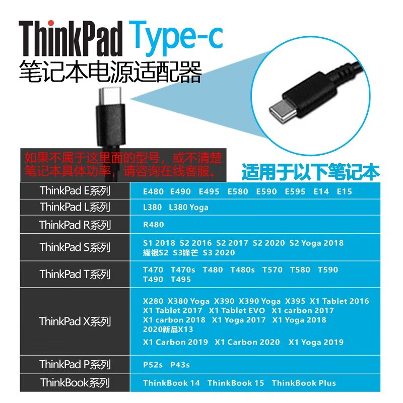 联想thinkpad笔记本电脑充电器口红电源65w氮化镓适配器Type-c线X1 X390 T480 X13 ET14 15 便携快充手机平板 - 图1