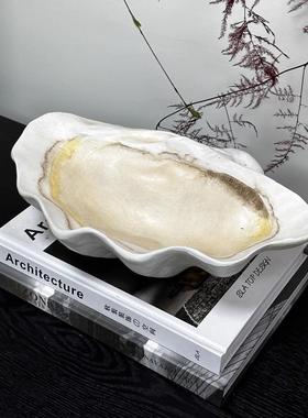 侘寂中古风贝壳艺术果盘仿真河蚌创意雕塑小众桌面个性托盘摆件