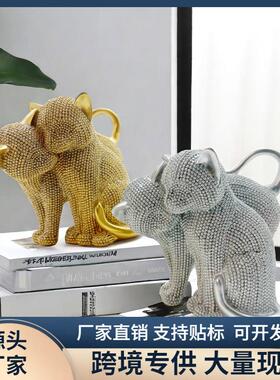 现代简约风情侣猫摆件树脂装饰客厅酒柜工艺品样板房间摆设装饰品
