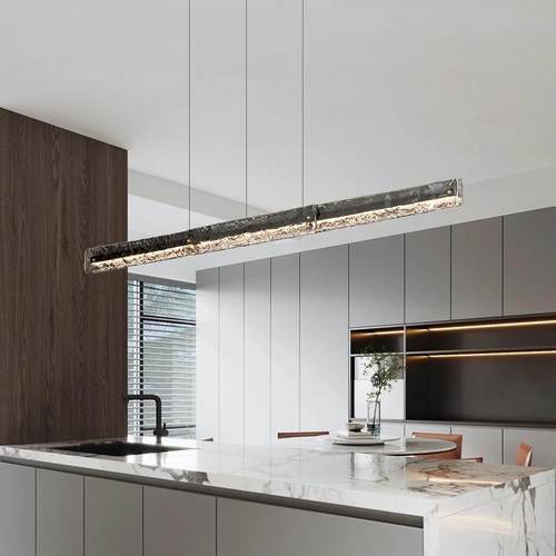 意式轻奢全铜餐厅吊灯简约创意设计感吧台高端玻璃一字长条岛台灯 - 图0