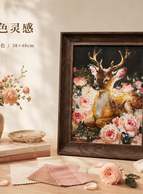 《繁花福鹿呈祥》系列二/38*48布面客厅玄关艺术油画治愈系挂画田
