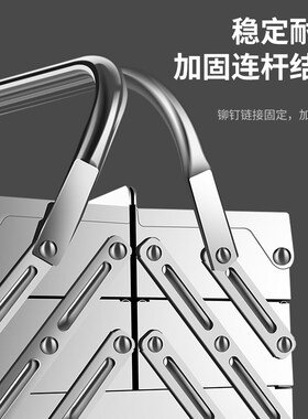 保联不锈钢工具箱三层折叠家用车载多功能手提式铁皮工业级收纳盒