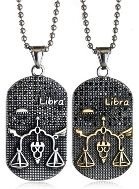 十二星座镶钻十字架项链韩版个性男生女孩钛钢吊坠STN107/FN1641