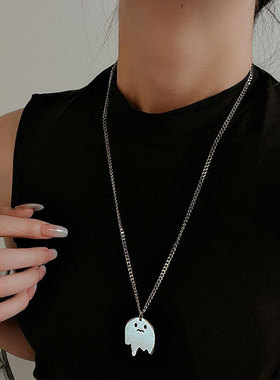 Stainless Steel Necklaces Sad Ghost Halloween Pendant Collar