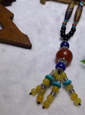 衣链带磨砂缠丝玉髓项链黄翡吊坠镶纯银挂件佛珠招财转运时尚女