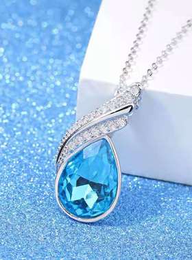 MM日韩小清新镶钻粉白兰钻女生项链罗马数字水滴形海洋之心生日