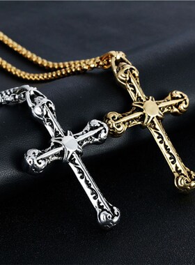 钛钢铸造热卖十字架项链欧美宗教复古骨头吊坠男女通用饰品STN260