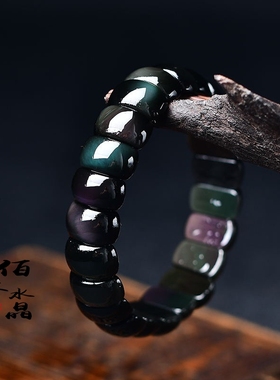 极速天然黑曜石单圈手排彩虹眼黑色水晶男女款手串情侣饰品礼物