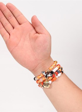 Stackable Orange Beads Bat Pumpkin Pendant Halloween