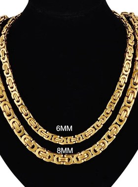 Mens Stainless Steel Chains Byzantine Necklace Gold Color H