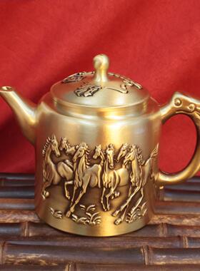 黄铜家居摆件茶具茶壶组合办公室摆件茶壶百福高茶壶创意饰品摆件