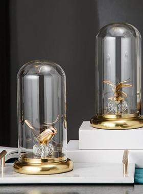 北欧轻奢玻璃罩动物摆件样板间酒店客厅创意酒柜玄关桌面装饰送礼