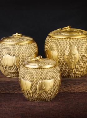 铜工艺品铜摆件五牛茶叶罐