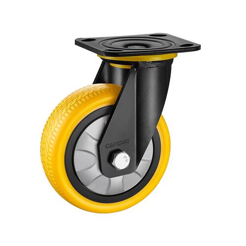 黄色聚氨酯PU耐磨脚轮万向轮3寸4寸5寸轮子家具设备滚轮带刹车 - 图3