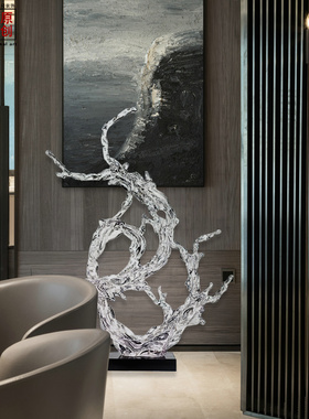 新款太湖石透明雕塑摆件酒店大堂大厅样板房间客厅招财摆饰落地