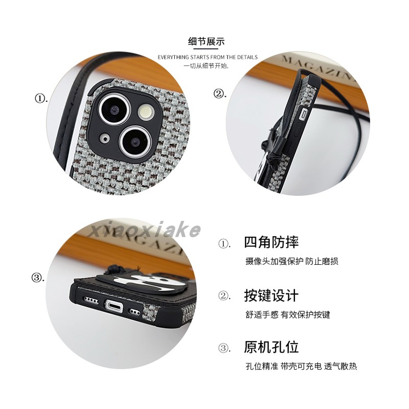 小虾壳原创苹果12手机壳卡包卡通熊猫iphone15promax斜挎挂绳14编织纹全包防摔13插卡零钱包女黑色耐脏背包式
