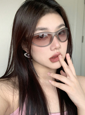 复古透明灰渐层色骑行太阳眼镜自行车摩托防风户外太阳眼镜女圆脸