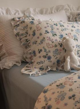 法式碎花全棉双层纱四件套花边被套床上用品夏天透气纯棉四件套