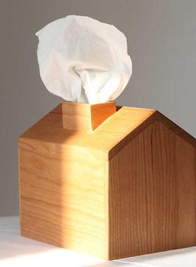 胡桃木小屋纸巾盒北欧风桌面装饰木质抽纸盒民宿面纸盒木质纸巾盒