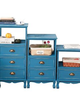 美式简约黑色床头柜复古斗柜实木抽屉式收纳小柜子储物柜卧室边柜