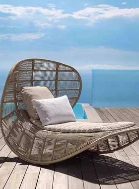 户外庭院躺床阳台躺椅沙发床藤编北欧名宿露台防水防晒别墅家具
