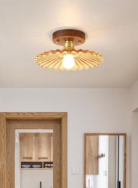 胡桃实木简约过道灯走廊灯创意极简入户玄关灯玻璃房间阳台吸顶灯