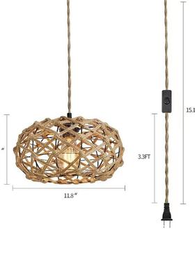 麻绳藤条手工编制灯罩四头吊灯插线式吸顶式玄光天花板厨房