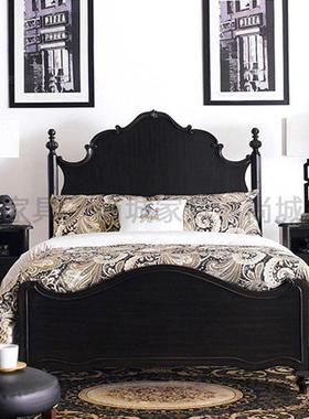 黑色美式实木床法式复古双人大床1.5米1.8主卧室现代简约轻奢家具