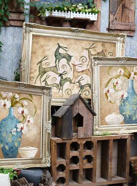 欧式壁画客厅动物装饰画发财鹿油画大气组合墙面挂画