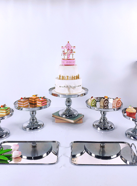 热销欧式婚庆道具铁艺蛋糕架家居装饰派对水晶托盘金属甜品摆设台