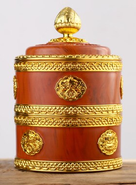 藏式家用八吉祥双层糍粑盒酥油盒藏族糖果水果吉祥盒带不锈钢内胆