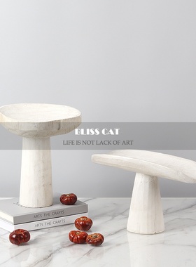 极速侘寂风实木白色果盘样板房客厅茶几桌面软装艺术泡桐木托盘装