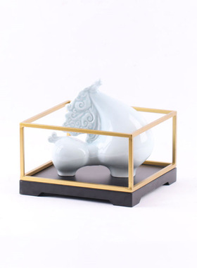 新中式搭配陶瓷假山摆件售楼处家具展会别墅玄关展示架软装饰品