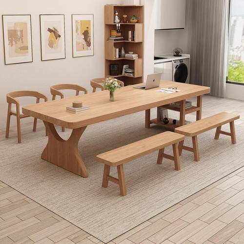 北欧去客厅化全实木桌子现代简约大长书桌多人学习桌办公桌工作台 - 图0